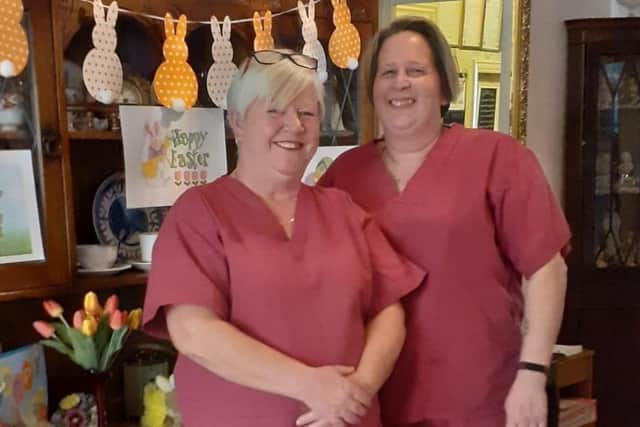 Clare Budgen (right) and Karen Laidler (left) are living in at Rosedale Care Home