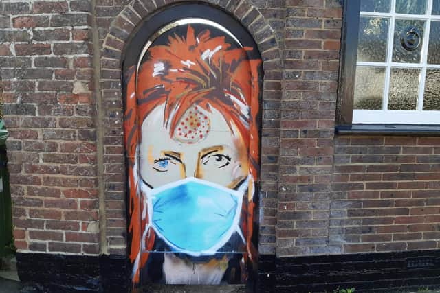 Horace has debuted a new artwork outside the New Amsterdam pub in High Street, Worthing, themed around David Bowie and the coronavirus pandemic