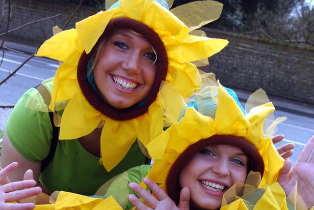 Sunflowers were blooming early in 2010 as year-two students from the University of Chichester donned outfits to go on a sponsored RAG Race to raise money for Dreams Come True. Picture: Kate Shemilt C100464-2
