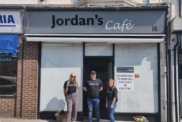 Chloe Long, Jordan Luxford and Sophie Squires outside Jordan's Caf in South Farm Road