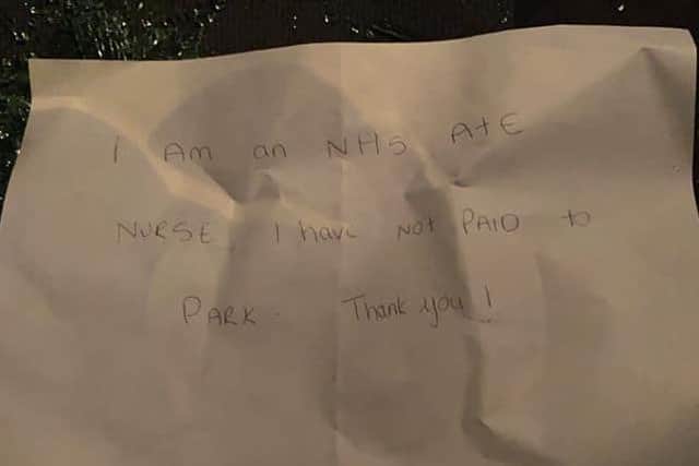 The note left on Emily's windscreen at the time of the incident