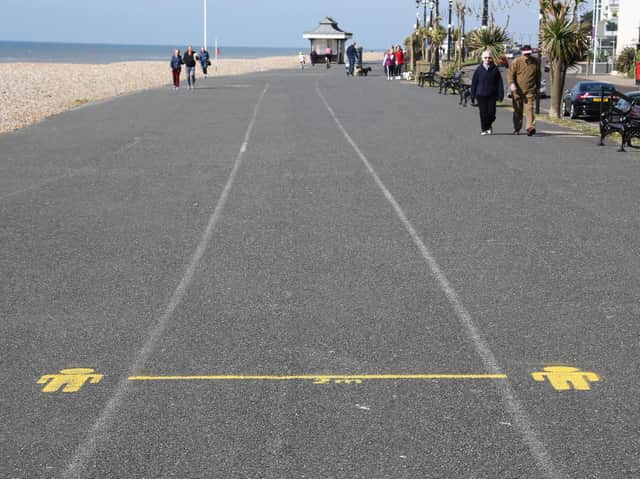 Social distancing markers have been introduced on Worthing seafront