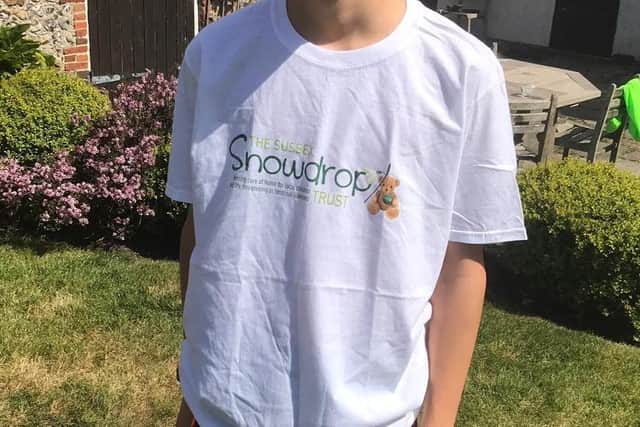 Eden Littlefair, 14, ran a half marathon around his garden in Pagham on Good Friday to raise money for The Sussex Snowdrop Trust