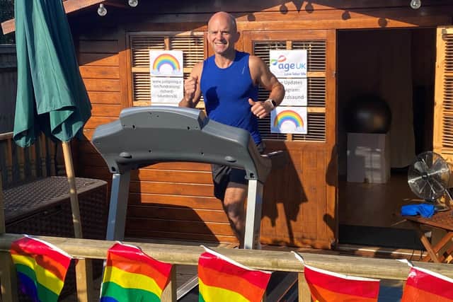 Richard Saunders was due to run the Brighton Marathon on Sunday but instead completed it on a treadmill at home