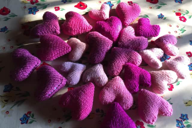 Hearts knitted for Worthing Hospital and St Richard's Hospital in Chichester