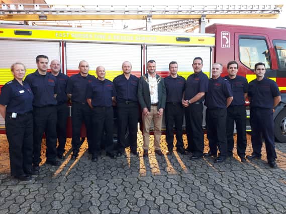 The Mayor with firefighters at Eastbourne Fire Station SUS-200114-160252001