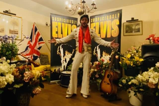 Suspiciously Elvis, performing from his home in Southwick for his live Facebook fundraising event