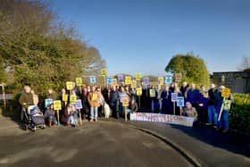 Residents of Clavering Walk, Cooden, in February 2019 protesting over Bellway's plans