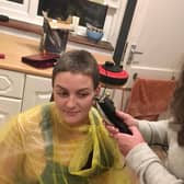 Local democracy reporter Fiona Callingham having her head shaved by mum Tracey who works at St Wilfrid's Hospice. Picture: Fiona Callingham
