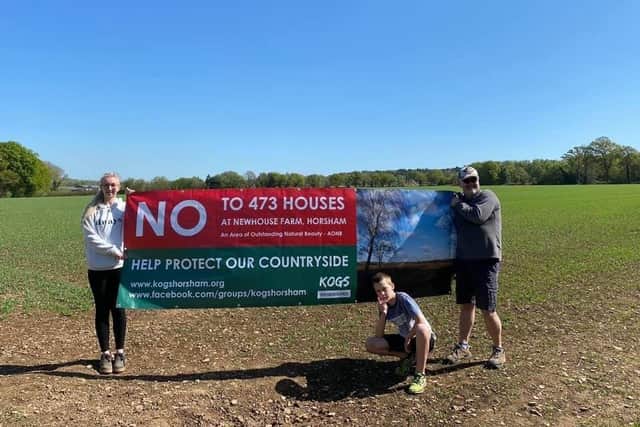 Protesters objecting to plans to build 473 new homes on Roffey farmland SUS-200424-155721001
