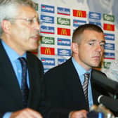 From left FA chief Mark Palios and Paul Barber alongside England coach Sven Goran Eriksson during a press conference discussing the possibility of England players boycotting their game against Turkey