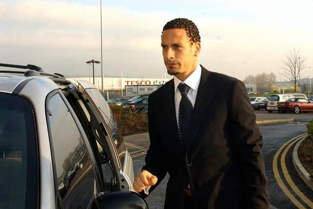 England's Rio Ferdinand arrives at disciplinary commission in 2003 after his missed drugs test.