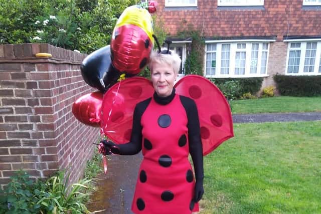 Rachel Freeman dressed as a ladybird for her charity walk for St Barnabas House hospice