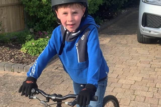 James Collishaw, five, is cycling for the  Hospital Heroes Covid-19 Appeal