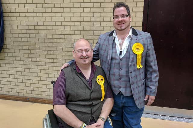 Billy and Chris on the day they were elected to Arun District Council in 2019, making history