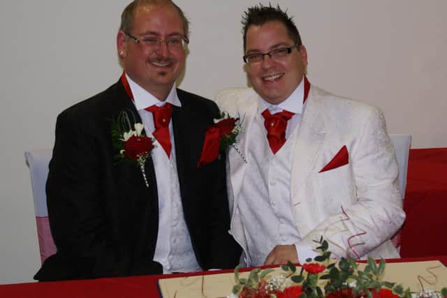 Chris and Billy on their wedding day in 2012