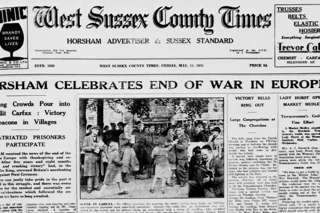 Front page of the West Sussex County Times on May 11, 1945
