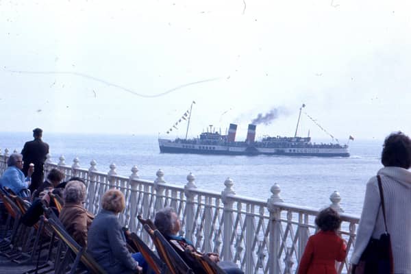 The paddle steamer Waverley off the pier around 1978
