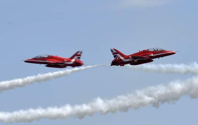 Airbourne 2018 Red Arrows give a breathtaking display today (Photo by Jon Rigby) SUS-180821-074026001