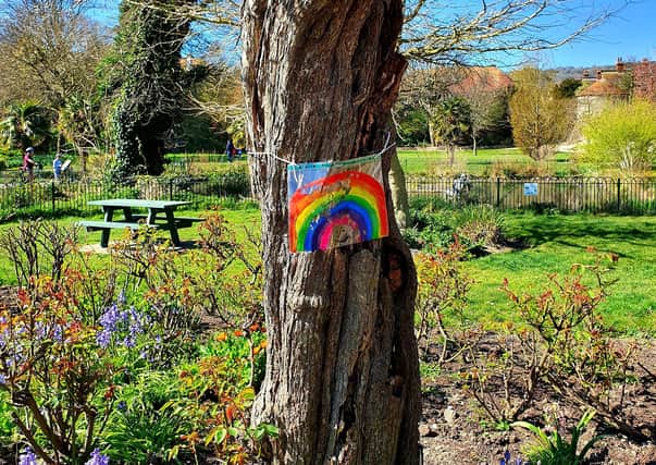 I came across this cheerful sight in Motcombe Gardens this weekend. Thank you to the unknown artist for this symbol of hope! Taken with my Samsung s10 phone. 

EILEEN KILGOUR SUS-200804-122525001