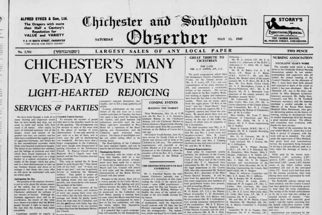 The front page of the Chichester and Southdown Observer on May 12, 1945
