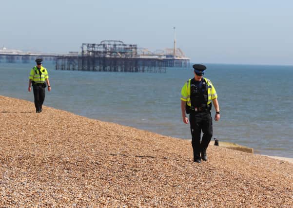 Police patrolling Brighton and Hove's seafront during the lockdown