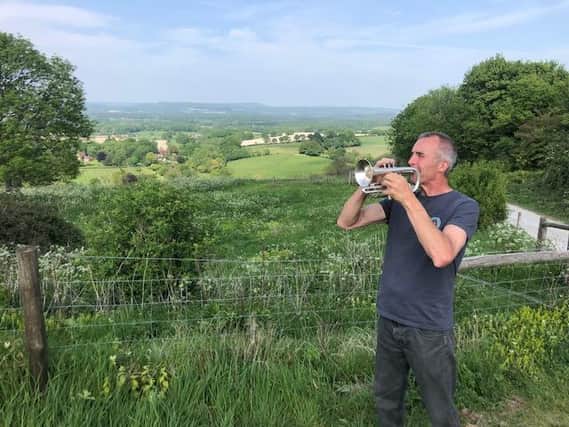 Every Thursday night, Steve Carrigan, 62, who served with the Royal Corps of Transport for more than 20 years, plays the cornet to salute those working on the frontline. Photo: Jill Carrigan