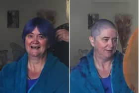 Liz Skelcher before and after she braved the shave for Macmillan Cancer Support