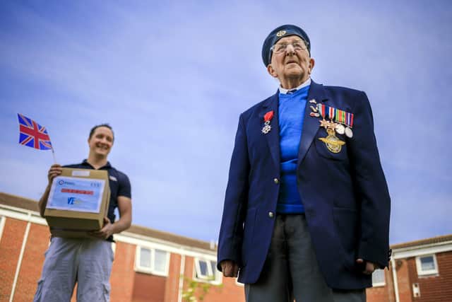 Littlehampton D-Day veteran Stanley Northeast with RAF Benevolent Fund ambassador Mike Goody