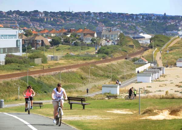 The Bulverhythe Coastal link between Hastings and Bexhill. The county council is looking at providing a similar shared cycleway/footway between  the Combe Valley Greenway and Silverhill