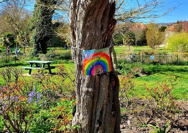 Rainbow poster in Motcombe Gardens. Picture by Eileen Kilgour