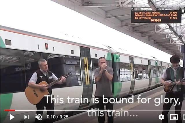 Southern Rail conductor Bernie Barnaville had the idea to create a song, and was joined by fellow musicians from the team, conductor Ricky Duggins and driver Harry McCormick. SUS-200518-160356001