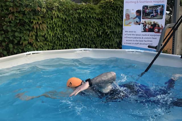 Rob started the challenge at 6am on Saturday, May 9, by swimming for 90 minutes in a pool, borrowed from one of his clients