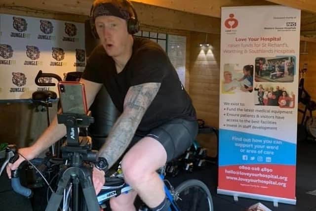 For the second part of the challenge, Rob cycled for more than seven hours on his turbo trainer