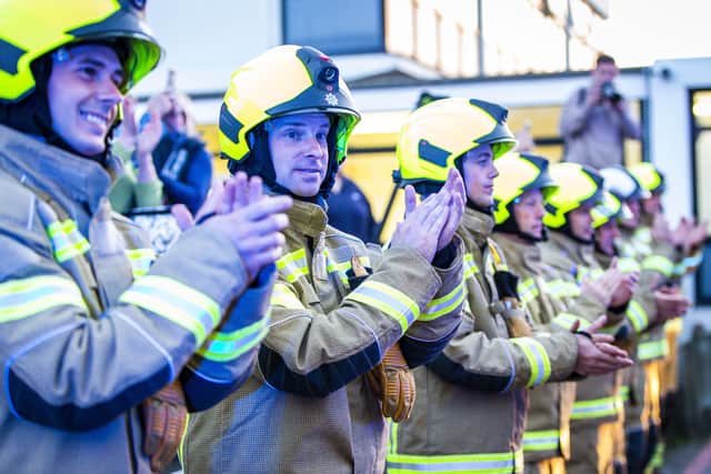 Worthing firefighters joining in Clap for Carers at Worthing Hospital