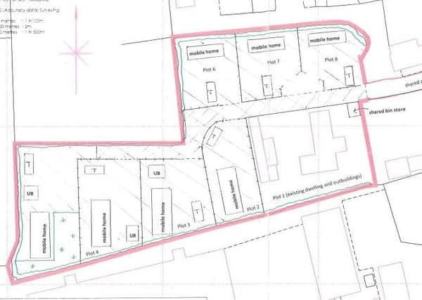 Proposed layout of seven gypsy and traveller pitches off Chalk Lane