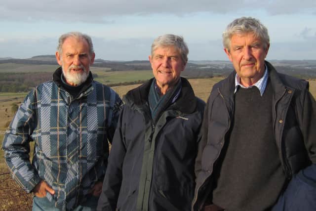 The Kidner brothers, from left, John, Patrick and Richard, on Salisbury Plain in 2014