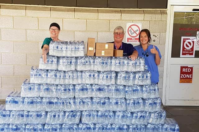 Bottles of water arrive at the Conquest. Picture supplied by Paul Hammond