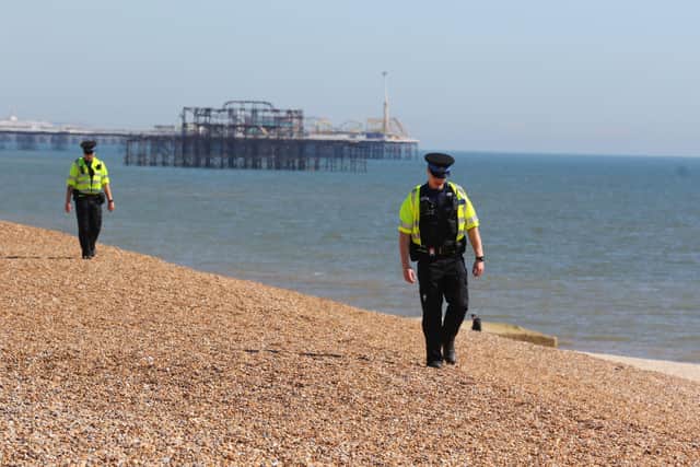 Police patrolling beach at Hove
