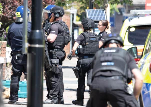 A large number of police officers were pictured in Compton Street