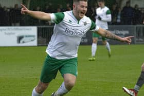 Brad Lethbridge after a Bognor goal against East Thurrock in the FA Trophy / Picture: Tommy McMillan