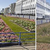Eastbourne's Carpet Gardens in March (left) and now (right)