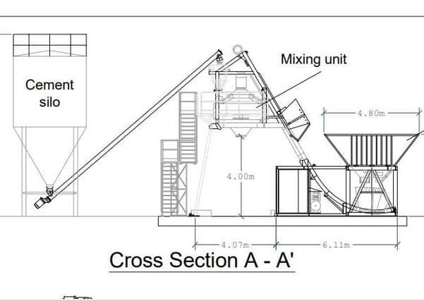 A cross section of the set-up at the concrete batching plant