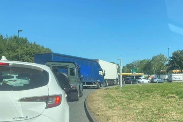 Queuing traffic on the A24 at Hop Oast. Photo: Clive Flint