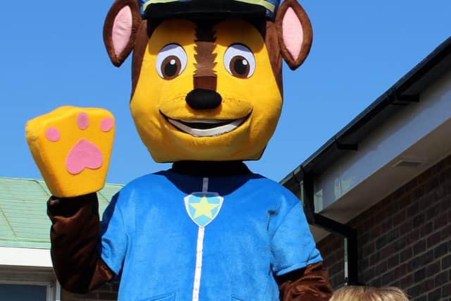 Children were greeted by Chase from Paw Patrol on their first day back at Goring Methodist Pre-School after lockdown