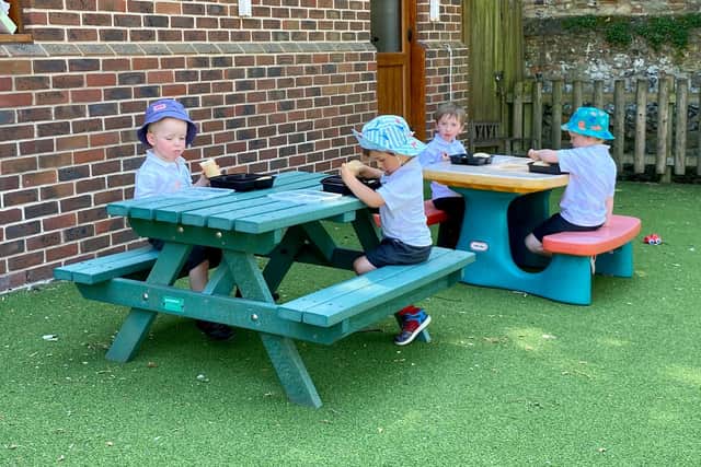 Lunches are being eaten outside 'when the weather is fine'