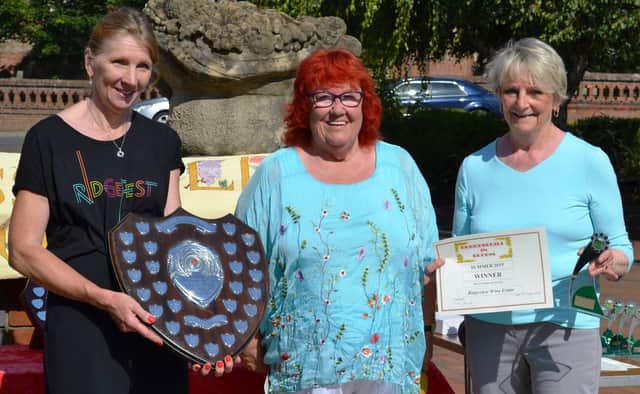 Cathy Barnett (centre), chairman of Burgess Hill in Bloom, at the Summer Presentation Morning 2019