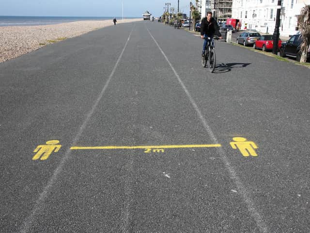 Social distancing markers on Worthing seafront