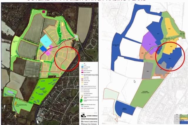 Map of the entire Whitehouse Farm site with the latest parcel highlighted in the red circle