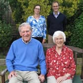 Graham Brooks (front left) with his wife, Kay, son Nigel and daughter-in-law, Susie, celebrating his 90th birthday. Photo: Richard Bunker.